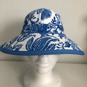 Coolibar Blue and White Floral Toile Sun Hat